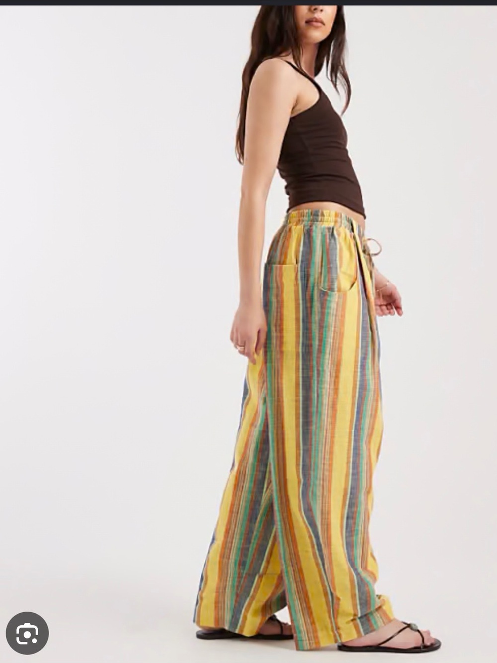 Free People Wide-Leg Striped Drawstring Pants - Yellow Multicolor